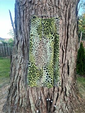 Susan Graver Green + Black Animal Print Maxi Skirt
